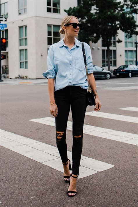 oversized denim shirt outfit.